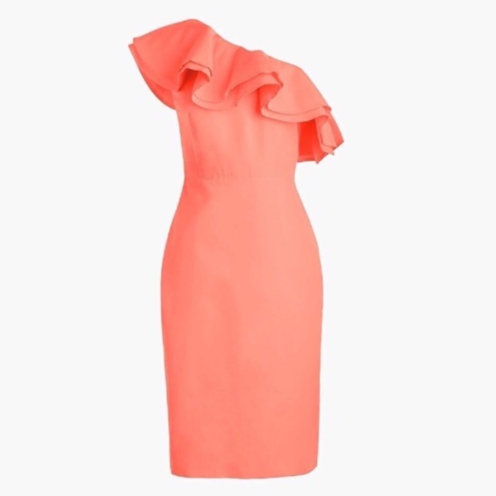 J. Crew Coral One-Shoulder Ruffle Sheath Dress